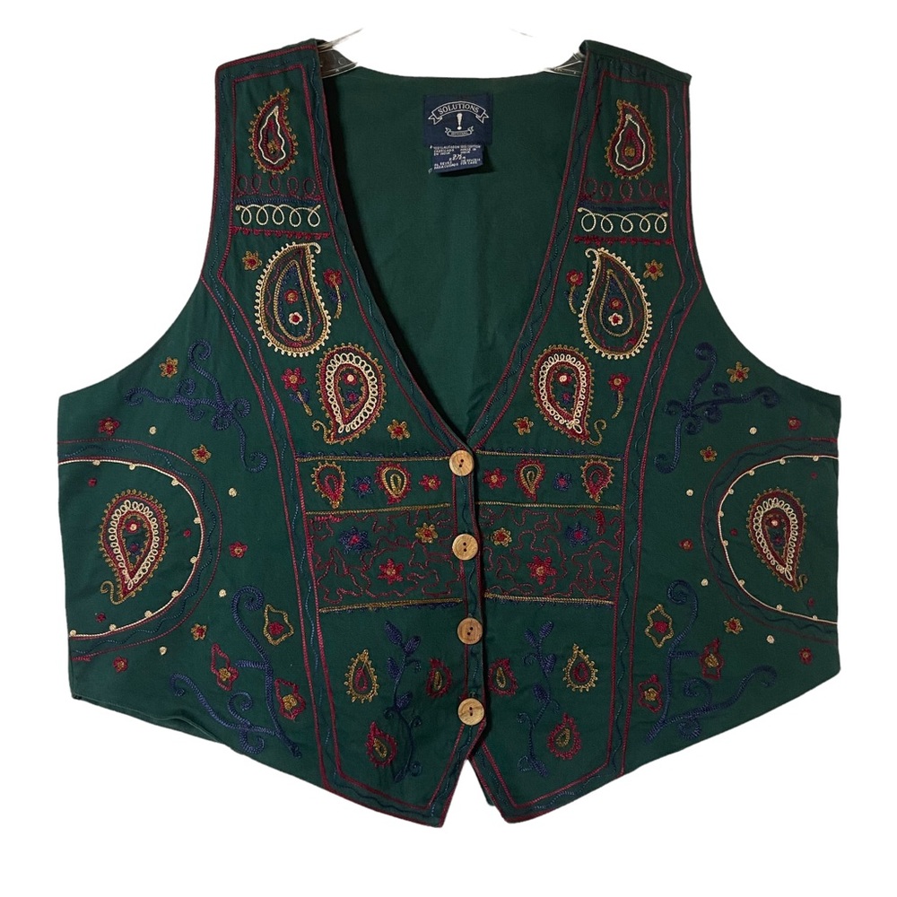 Solutions Vintage 90s Embroidered Vest Size 3X 22-24